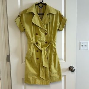 CAbi Safari Trench Coat Double Breasted Dress with Belt Color Chartreuse Size S